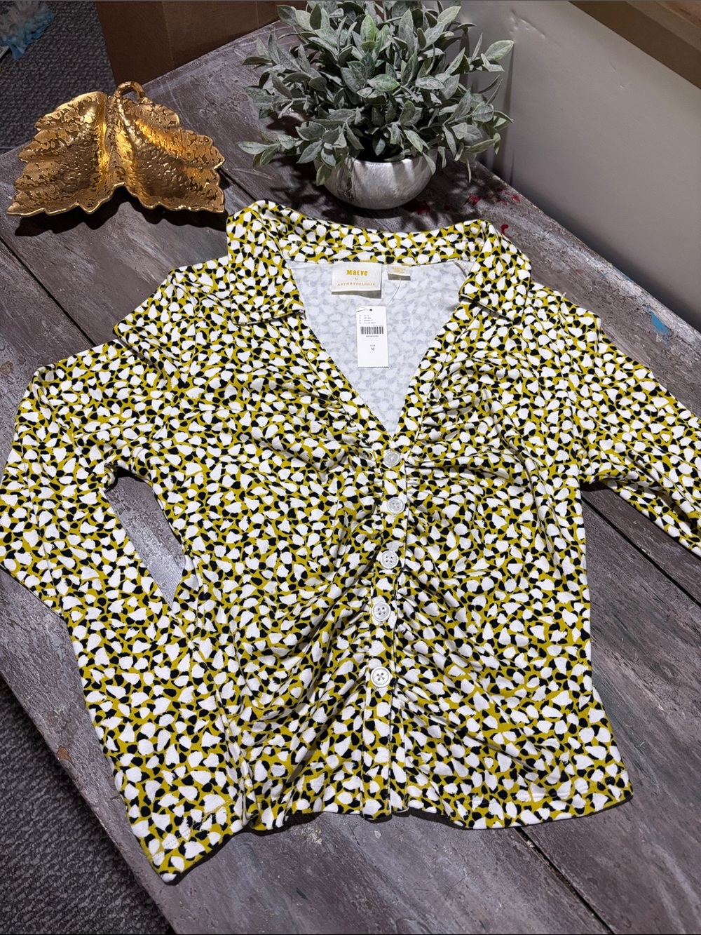 Maeve by Anthropologie abstract mod-print button-down blouse NWT